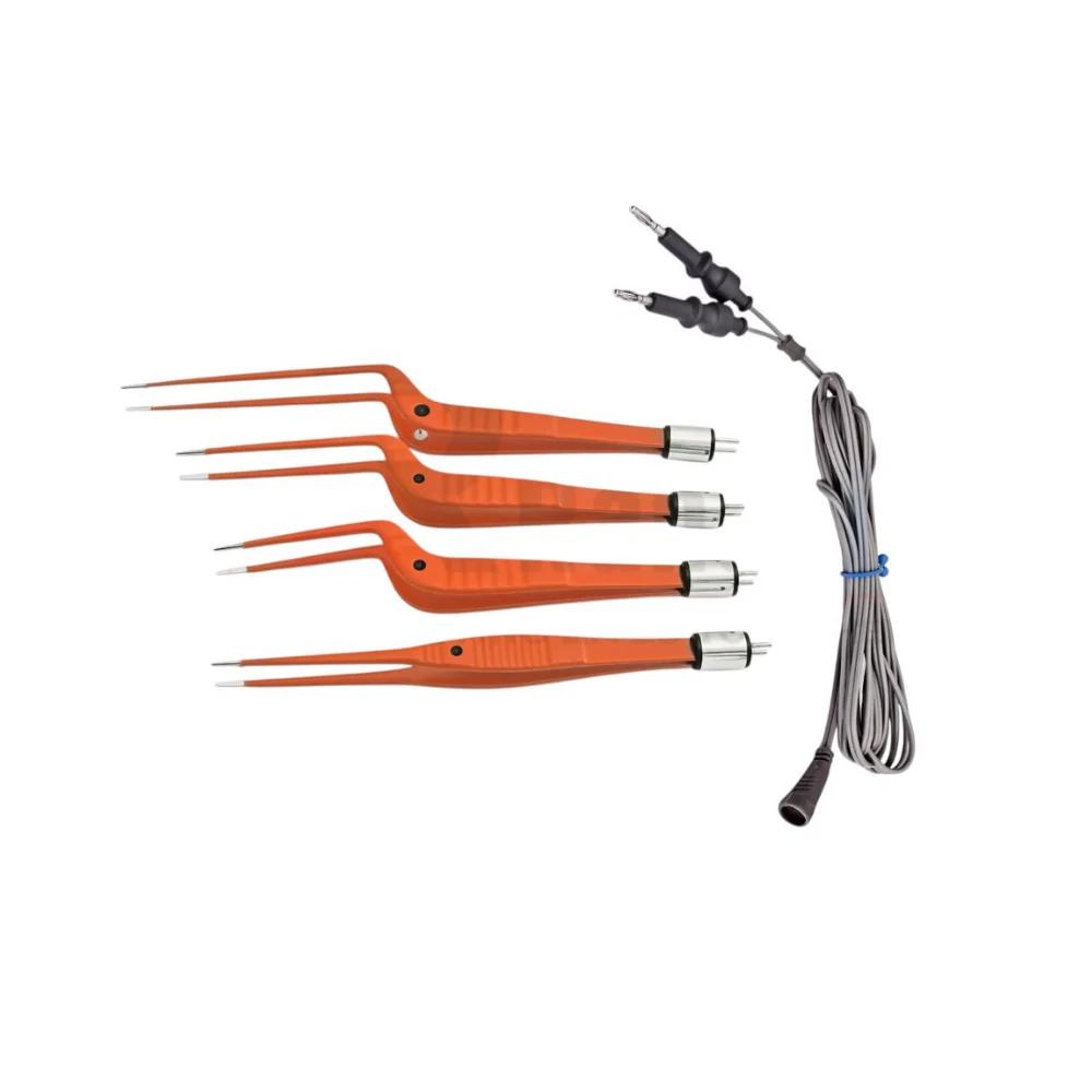 2-Pin Reusable Non-Stick Bayonet + Straight Bipolar Forceps (4 pcs) Orange + 3m Cord