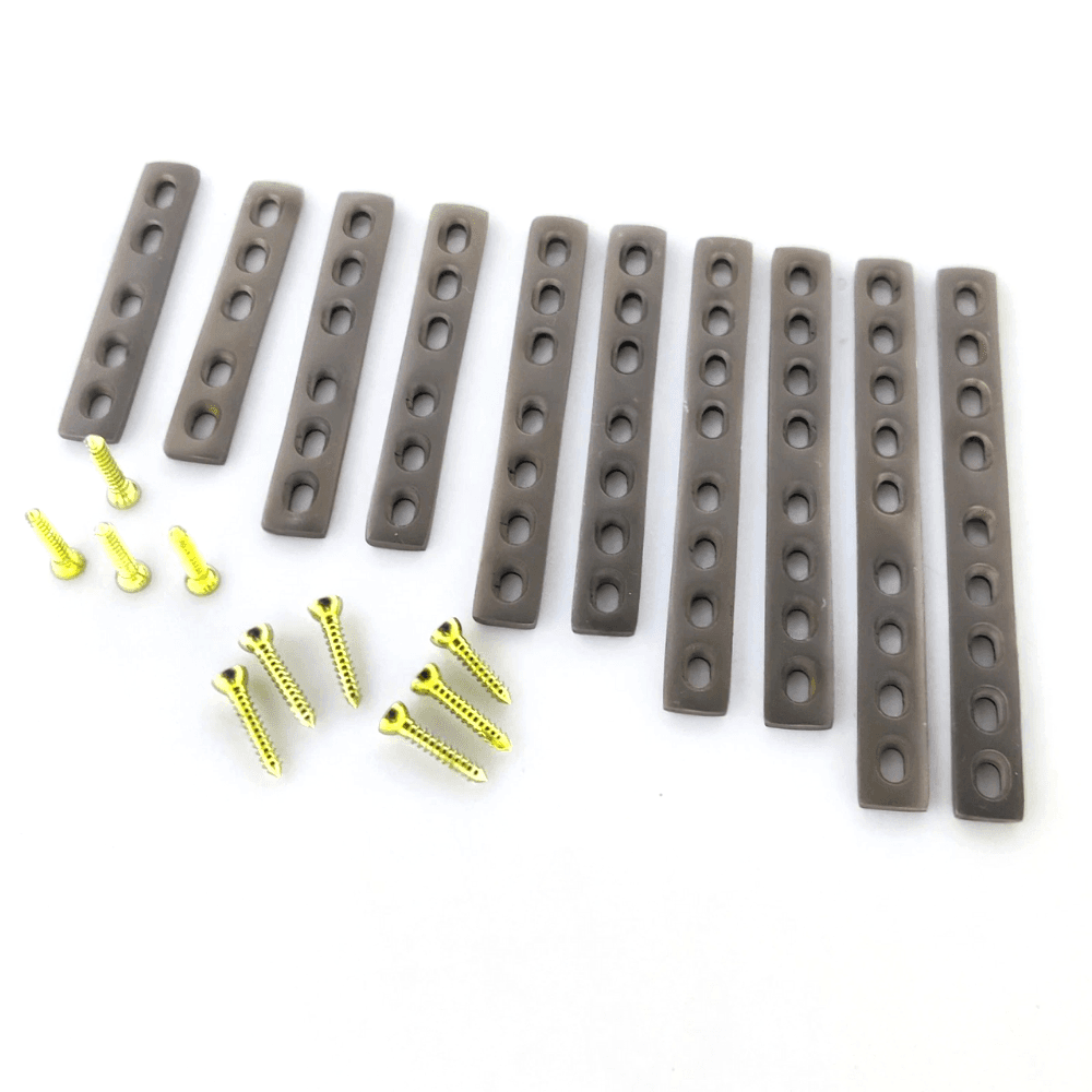 Veterinary 2.7 mm DCP Small Plates, 4–12 Holes, with Cortical Screws, Titanium