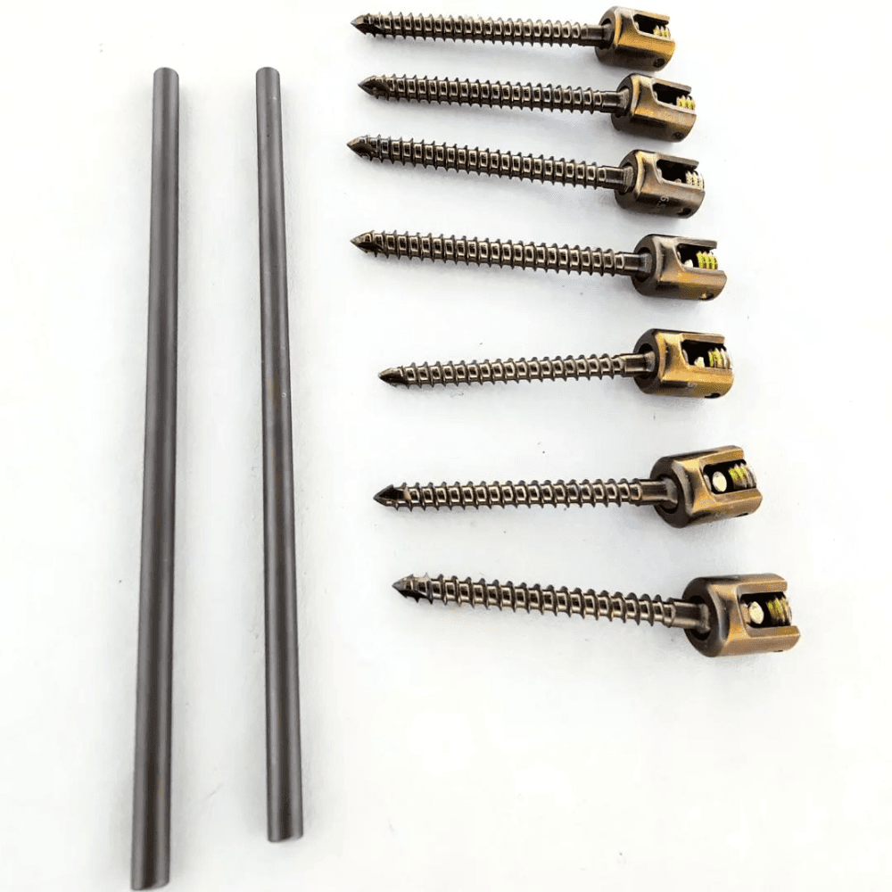 Polyaxial Pedicle 5.0mm Spine Screw & Rod Length 45mm to 55mm 8 Pcs Set Titanium