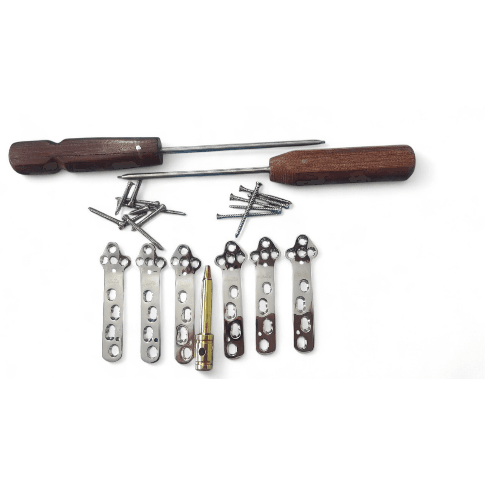 Veterinary 3.5 mm TPLO Broad Plates 80 mm Long – Left & Right with Screws, Stainless Steel 316L