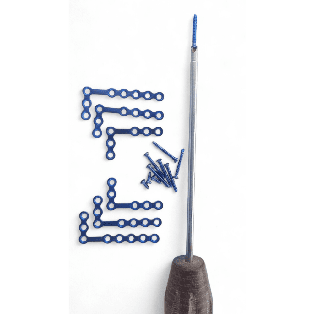 1.5 mm Mini L Maxillofacial Plates – 3-Hole Head, 3–5 Hole Configuration, Titanium