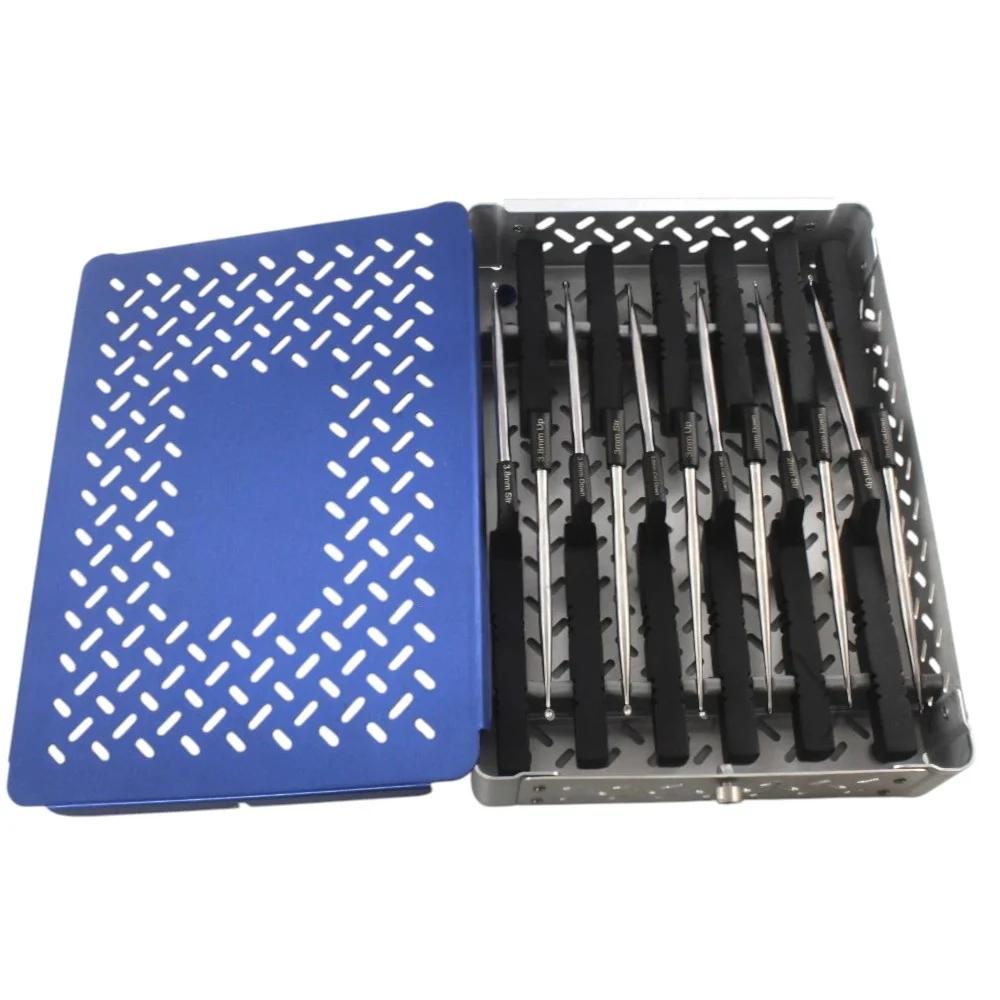 Cervical Bayonet Style Curettes – With Aluminium Box, 13 PCs Set, Neurosurgery Instruments