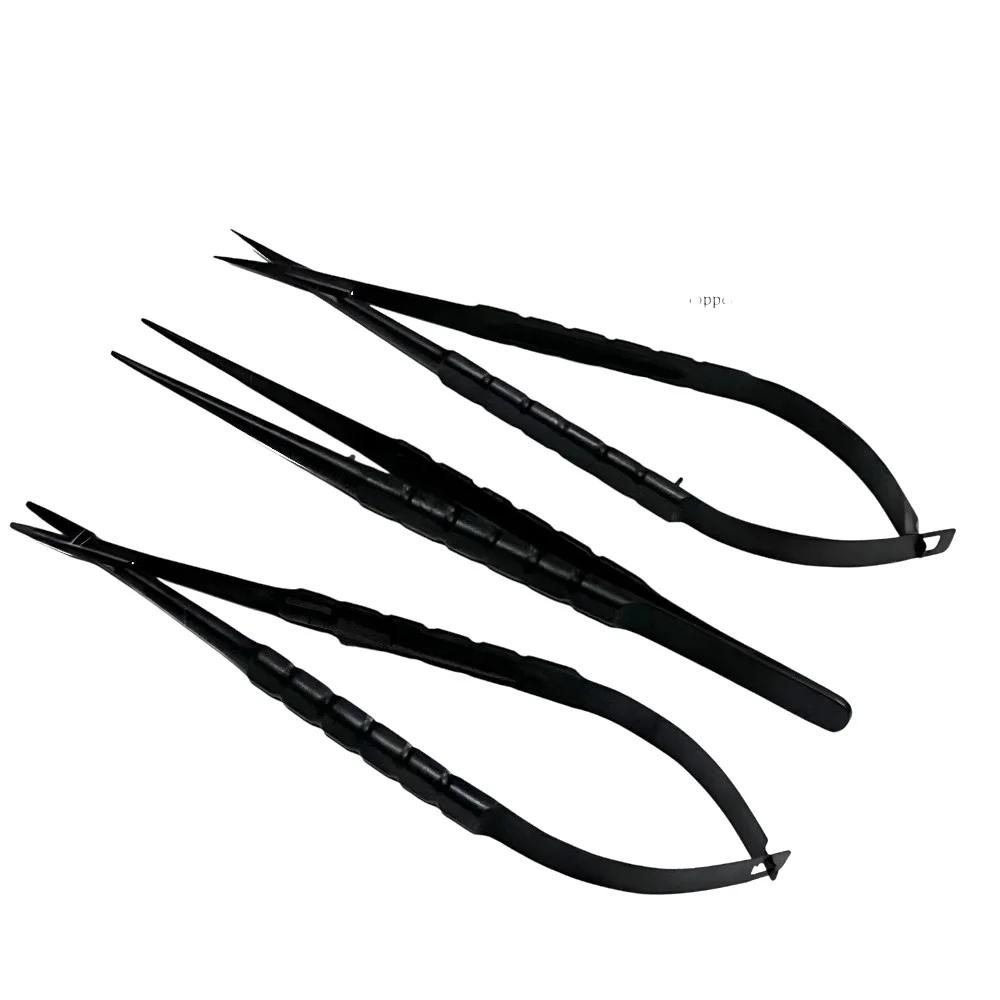 3 TC Castroviejo Needle Holder, Scissor & Forceps – Black, 16cm, Dental Micro Surgery